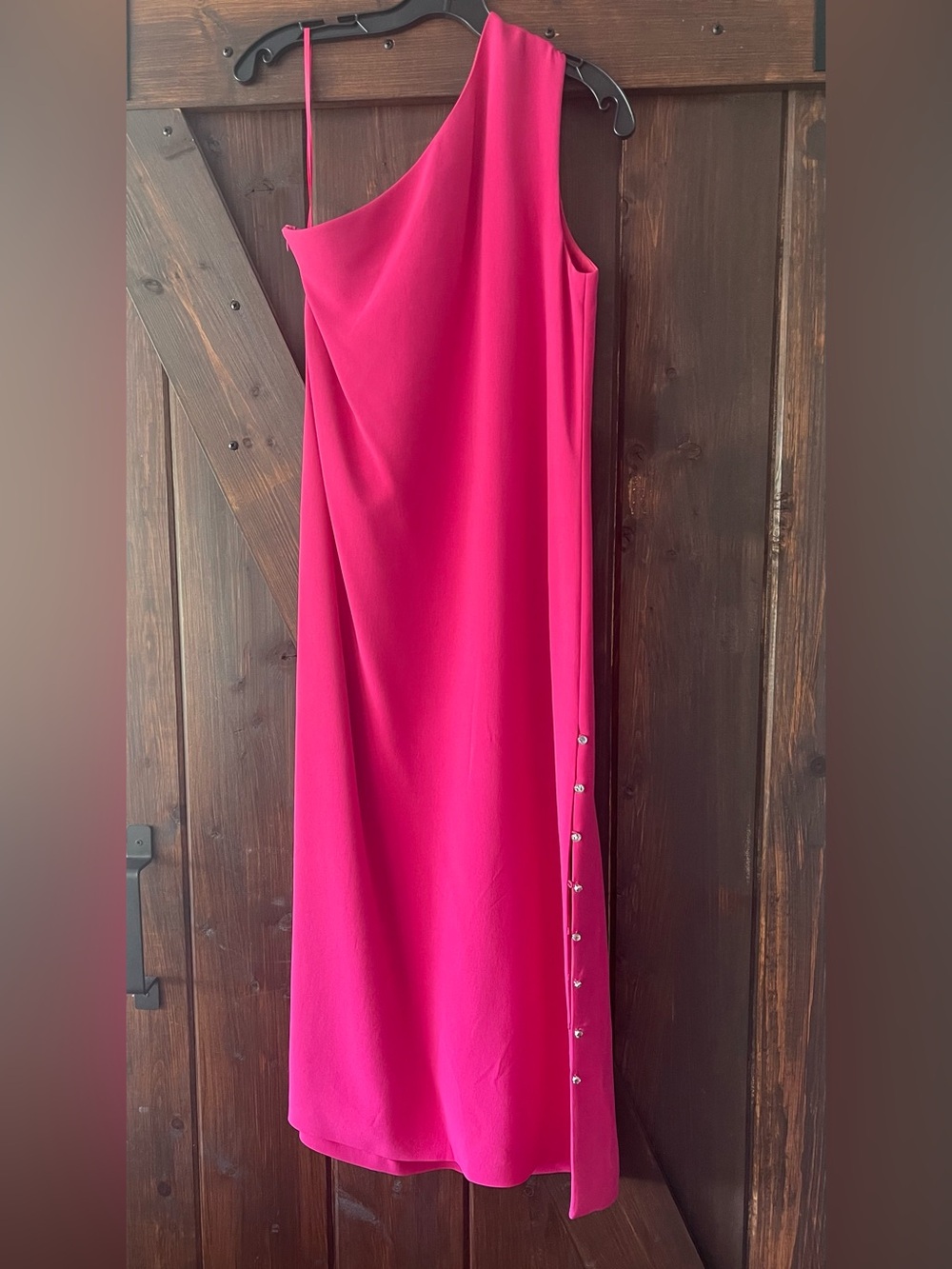 St. John One-Shoulder Fuchsia Evening Dress